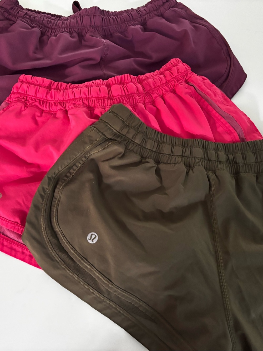 Lululemon shorts- SET OF 3 olive green, burgundy, red/pink - original style - Picture 2 of 9